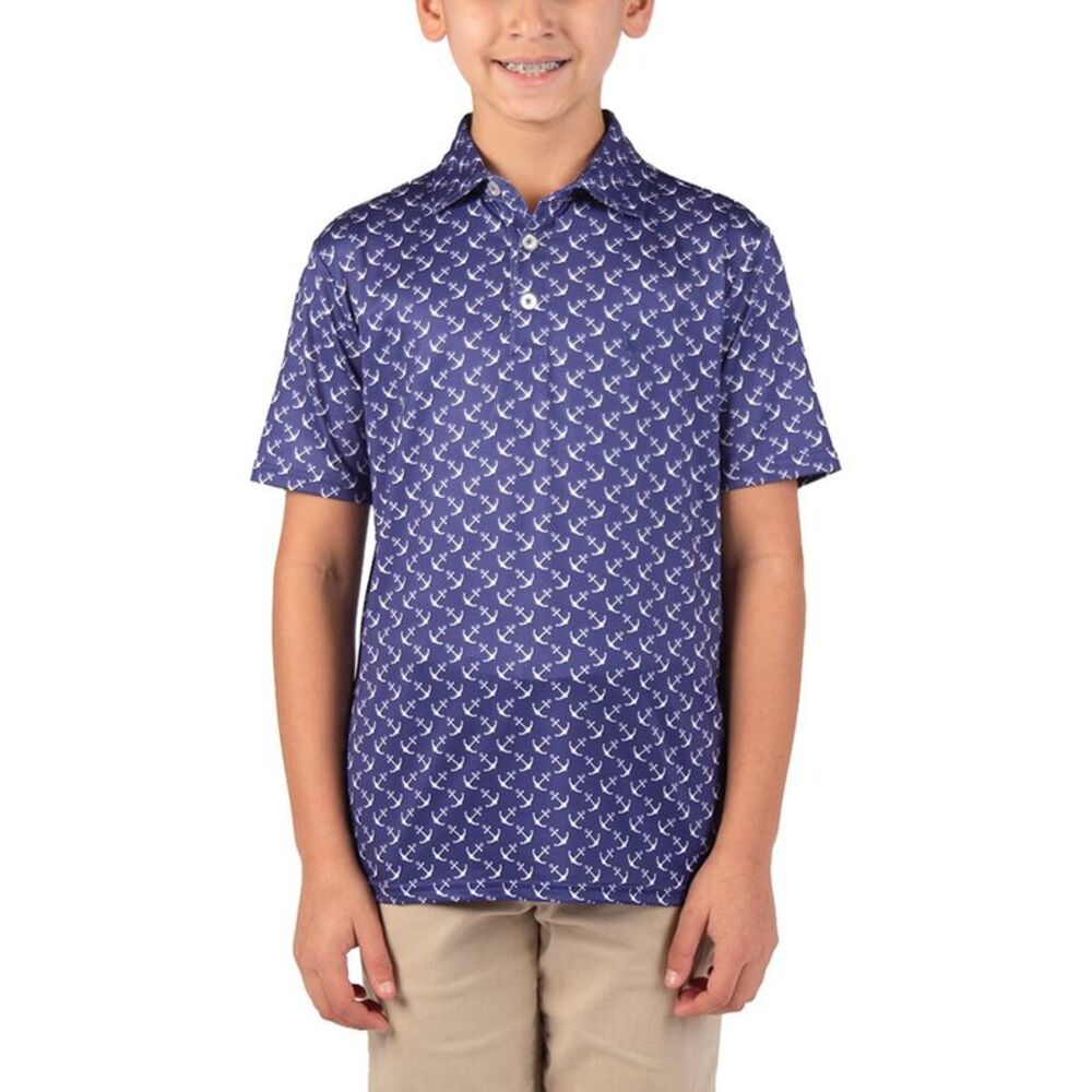 Tailorbyrd Boys  Sailing Anchors Performance Polo Shirt, Blue